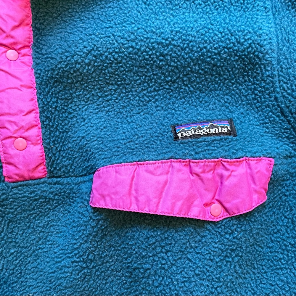 Patagonia Womens Synchilla Snap Fleece Pullover Medium Turquoise & Pink USA Made - Picture 2 of 4